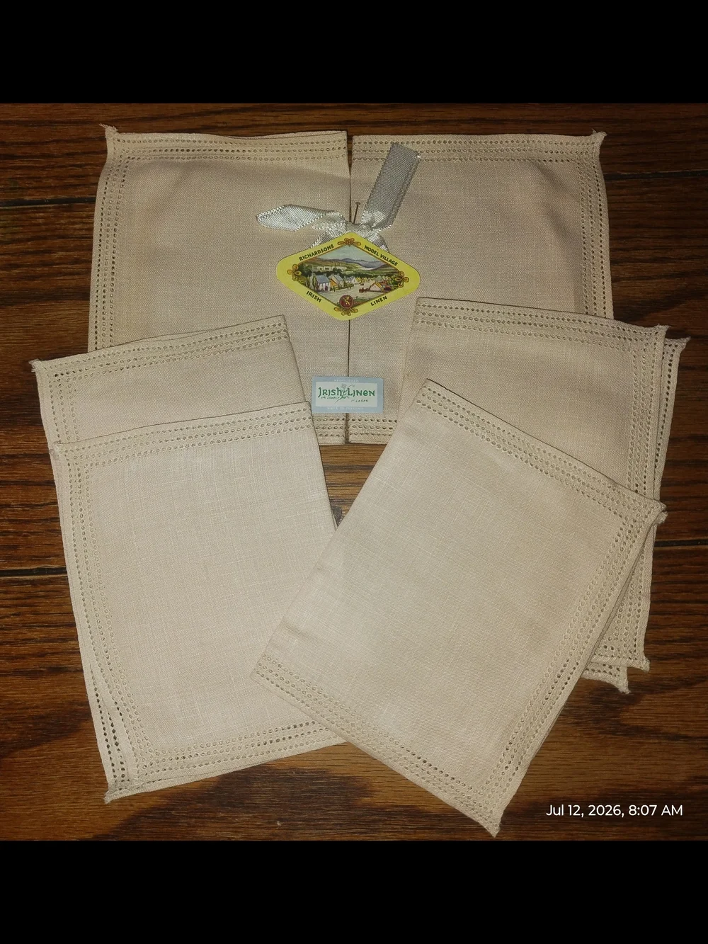 Vintage Richardson's Irish Linen 6 Piece Hemstitch Napkins In Original Box
